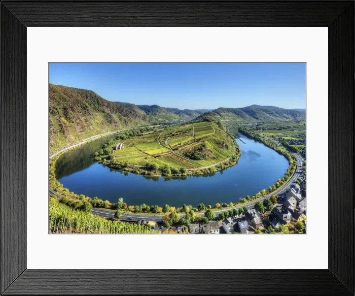 Framed Print : Mosel with Calmont vineyard, Bremm, Rhineland-Palatinate, Germany Framed Print : Mosel with Calmont vineyard, Bremm, Rhineland-Palatinate, Germany