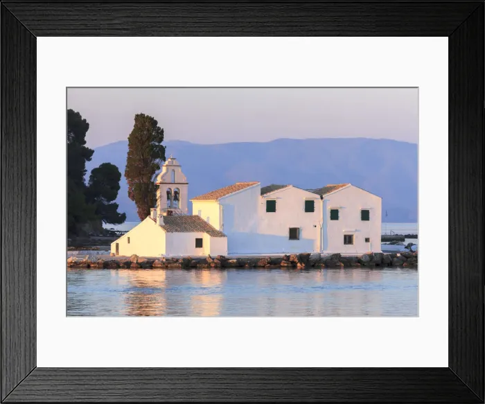 Framed Print : Monastery Vlacherna in the sunset, Corfu, Ionian Islands, Greek Islands, Greece, Europe Framed Print : Monastery Vlacherna in the sunset, Corfu, Ionian Islands, Greek Islands, Greece, Europe