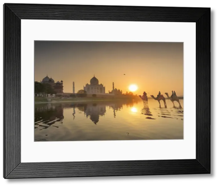 Framed Print : India, the Taj Mahal mausoleum reflecting in the Yamuna river at sunset Framed Print : India, the Taj Mahal mausoleum reflecting in the Yamuna river at sunset