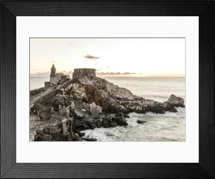 Framed Print : Europe, Italy, Liguria, Portovenere. Sunset with church San Pietro Framed Print : Europe, Italy, Liguria, Portovenere. Sunset with church San Pietro