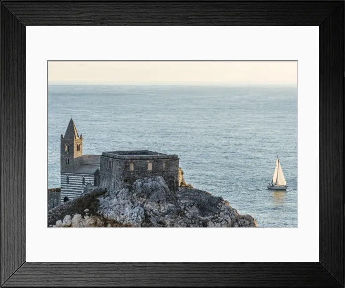 Framed Print : Europe, Italy, Liguria, Portovenere. Sunset with church San Pietro Framed Print : Europe, Italy, Liguria, Portovenere. Sunset with church San Pietro