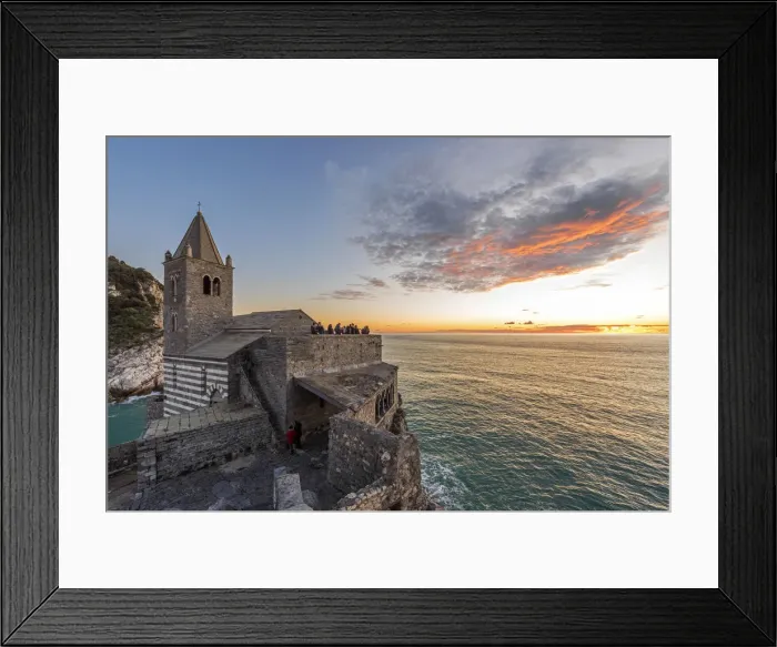 Framed Print : Europe, Italy, Liguria, Portovenere. View of San Pietro at sunset