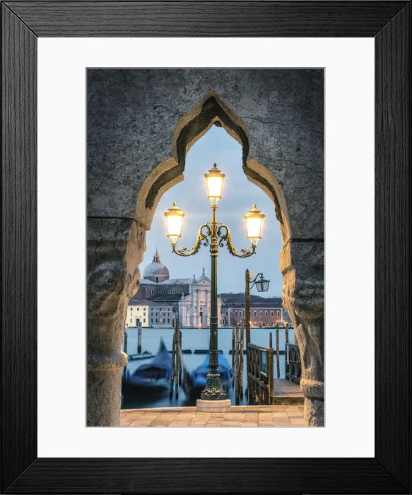Framed Print : Venice, Veneto, Italy. St Marks waterfront and San Giorgio Maggiore at dusk Framed Print : Venice, Veneto, Italy. St Marks waterfront and San Giorgio Maggiore at dusk