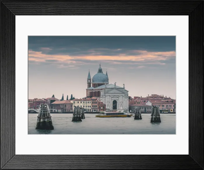 Framed Print : Church of Santissimo Redentore and venetian briccole, Venice, Veneto, Italy Framed Print : Church of Santissimo Redentore and venetian briccole, Venice, Veneto, Italy