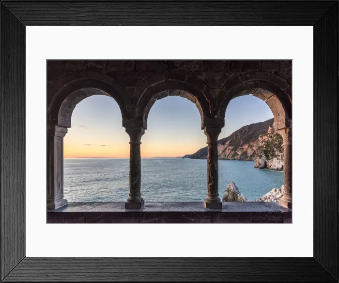 Framed Print : Europe, Italy, Liguria, Portovenere, view through the arches of San Pietro Framed Print : Europe, Italy, Liguria, Portovenere, view through the arches of San Pietro