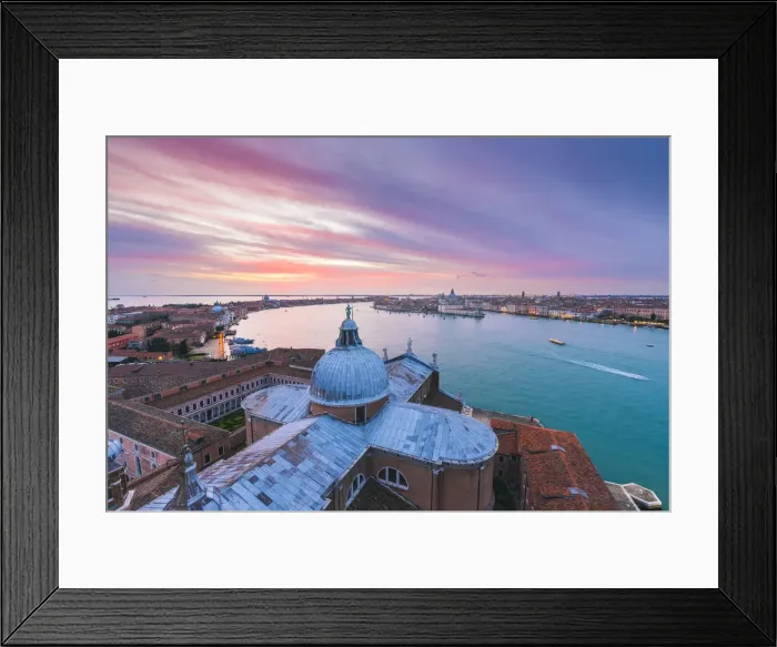 Framed Print : San Giorgio Maggiore, Venice, Veneto, Italy. High angle view at dusk
