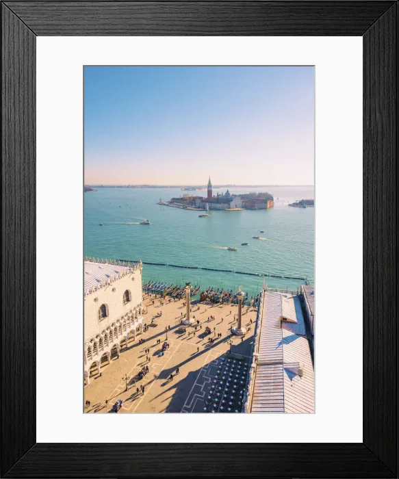 Framed Print : Venice, Veneto, Italy. High angle view over Piazzetta San Marco and San Giorgio Maggiore
