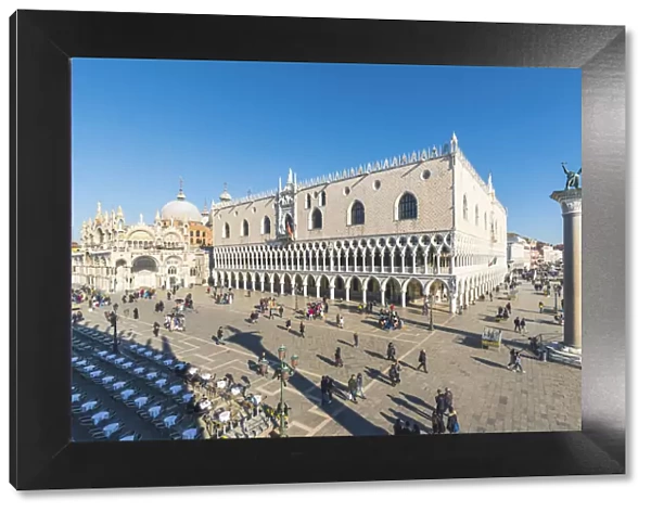 Venice, Veneto, Italy. High angle view over Piazzetta San Marco and Doges Palace