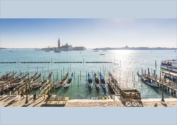 Venice, Veneto, Italy. High angle view over Riva degli Schiavoni and San Giorgio Maggiore