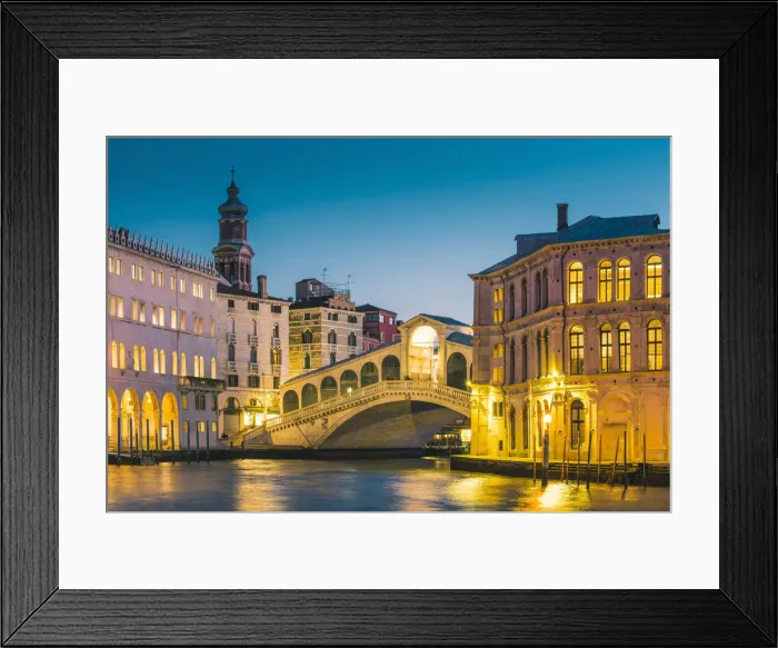 Framed Print : Rialto bridge and Grand Canal at dusk, Venice, Veneto, Italy