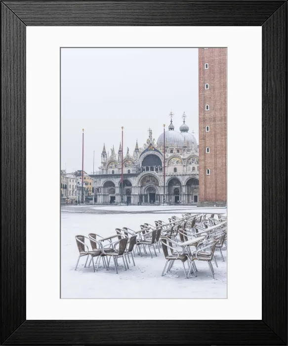 Framed Print : St Marks square covered with snow, Venice, Veneto, Italy
