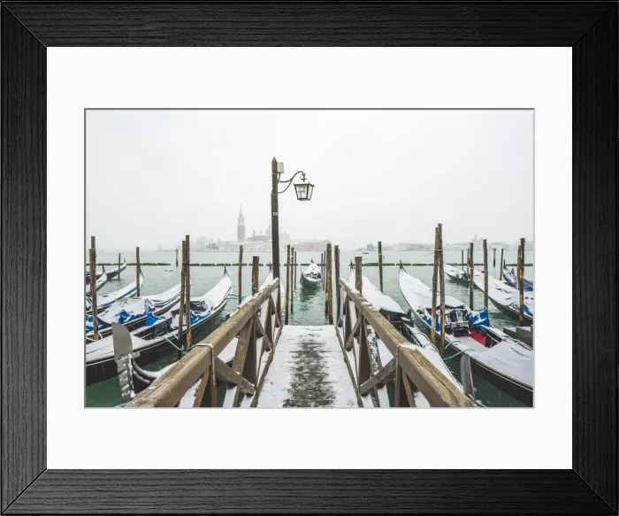 Framed Print : Gondolas with snow at St Marks waterfront, Venice, Veneto, Italy Framed Print : Gondolas with snow at St Marks waterfront, Venice, Veneto, Italy