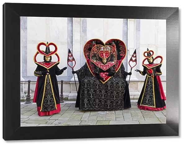 Heart-shaped costumes at the Venice Carnival, Venice, Italy