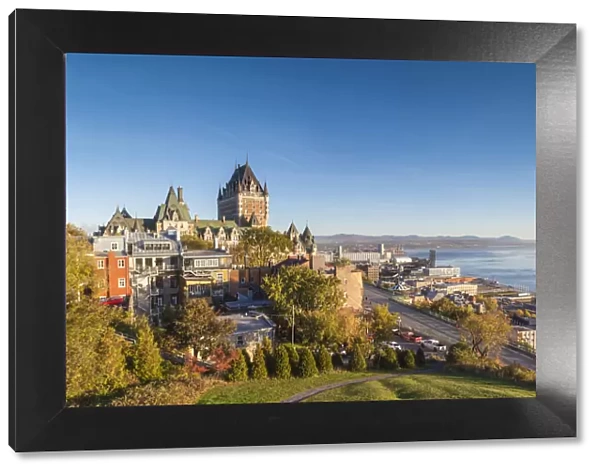 Canada, Quebec, Quebec City, elevated skyline with Chateau Frontenac hotel