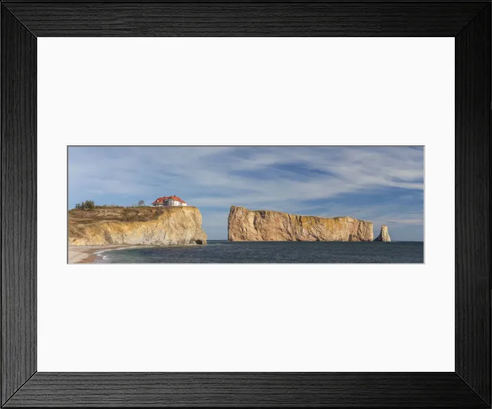 Framed Print : Canada, Quebec, Gaspe Peninsula, Perce, village buildings and Perce Rock, autumn Framed Print : Canada, Quebec, Gaspe Peninsula, Perce, village buildings and Perce Rock, autumn