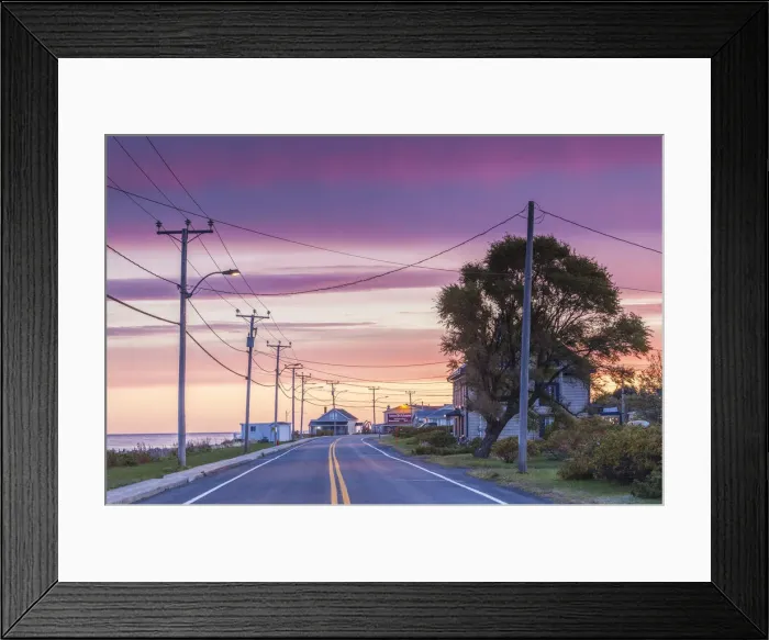 Framed Print : Canada, Quebec, Gaspe Peninsula, Sainte-Flavie, Rt 132 by the St. Lawrence River, dawn Framed Print : Canada, Quebec, Gaspe Peninsula, Sainte-Flavie, Rt 132 by the St. Lawrence River, dawn