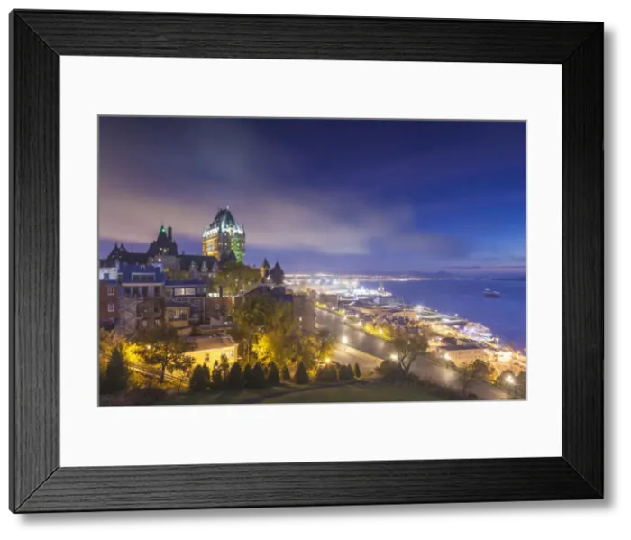 Framed Print : Canada, Quebec, Quebec City, elevated skyline with Chateau Frontenac Hotel, dawn, fog Framed Print : Canada, Quebec, Quebec City, elevated skyline with Chateau Frontenac Hotel, dawn, fog