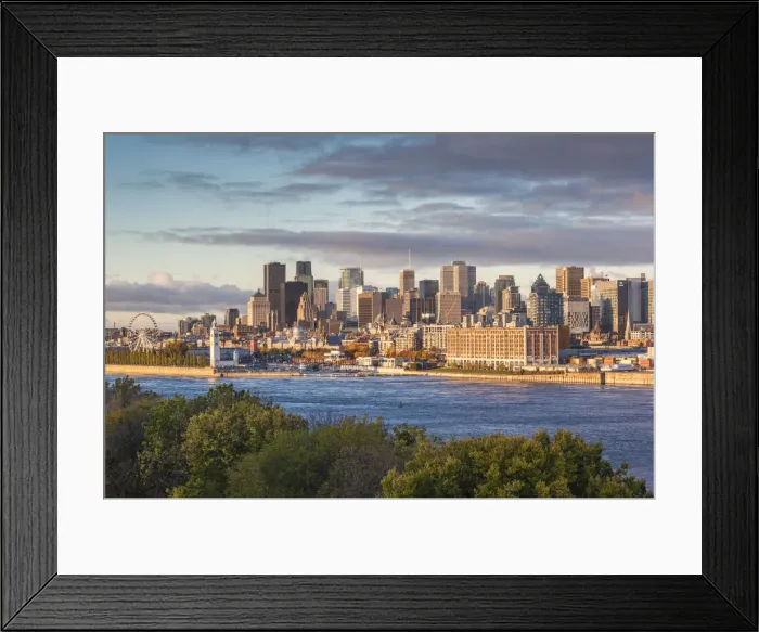 Framed Print : Canada, Quebec, Montreal, elevated city skyline from the St. Lawrence River, dawn Framed Print : Canada, Quebec, Montreal, elevated city skyline from the St. Lawrence River, dawn