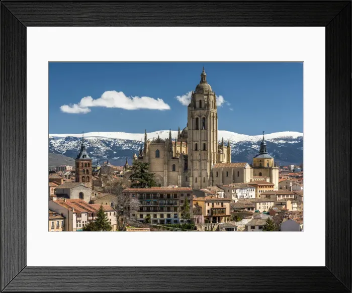 Framed Print : City skyline with the Gothic Cathedral and the snowy mountains of Sierra de Guadarrama Framed Print : City skyline with the Gothic Cathedral and the snowy mountains of Sierra de Guadarrama