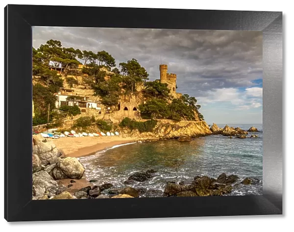 Sa Caleta beach with Castillo d en Plaja castle in the background, Lloret de Mar
