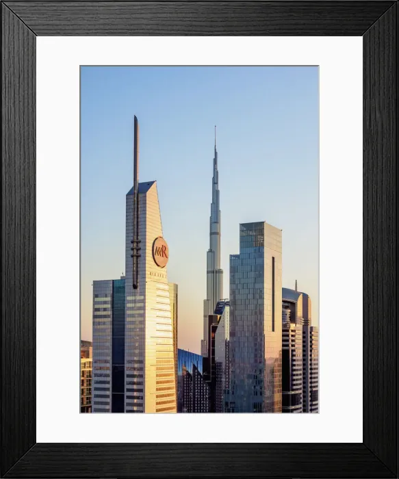 Framed Print : Dubai International Financial Centre and Burj Khalifa at sunset, elevated view, Dubai Framed Print : Dubai International Financial Centre and Burj Khalifa at sunset, elevated view, Dubai