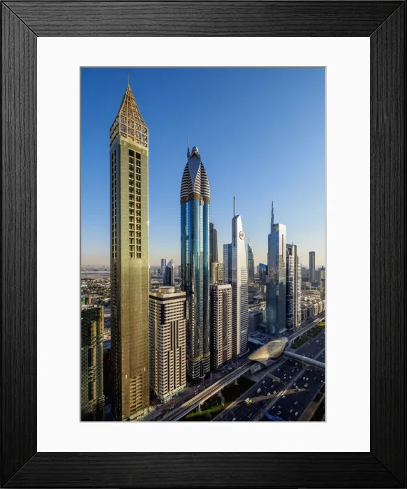 Framed Print : Dubai International Financial Centre, elevated view, Dubai, United Arab Emirates Framed Print : Dubai International Financial Centre, elevated view, Dubai, United Arab Emirates