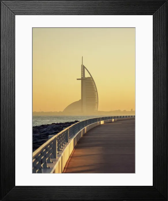 Framed Print : Palm Jumeirah Boardwalk and Burj Al Arab Hotel at sunrise, Dubai, United Arab Emirates Framed Print : Palm Jumeirah Boardwalk and Burj Al Arab Hotel at sunrise, Dubai, United Arab Emirates