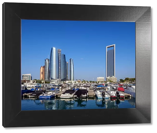 Skyline with Marina and Etihad Towers, Abu Dhabi, United Arab Emirates