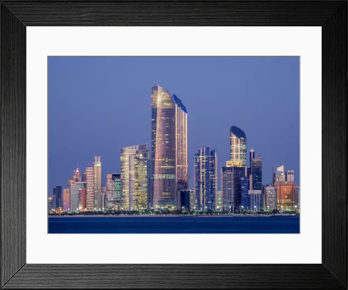 Framed Print : Skyline of the city center at twilight, Abu Dhabi, United Arab Emirates