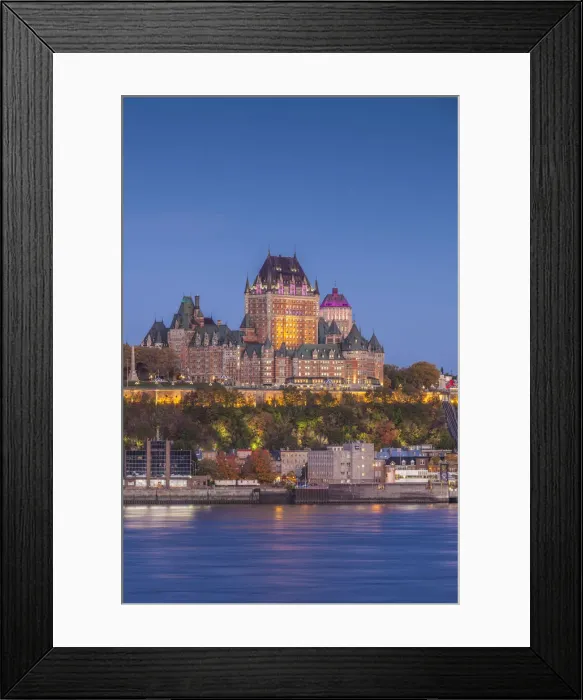 Framed Print : Canada, Quebec, Quebec City, elevated skyline with Chateau Frontenac Hotel from Levis