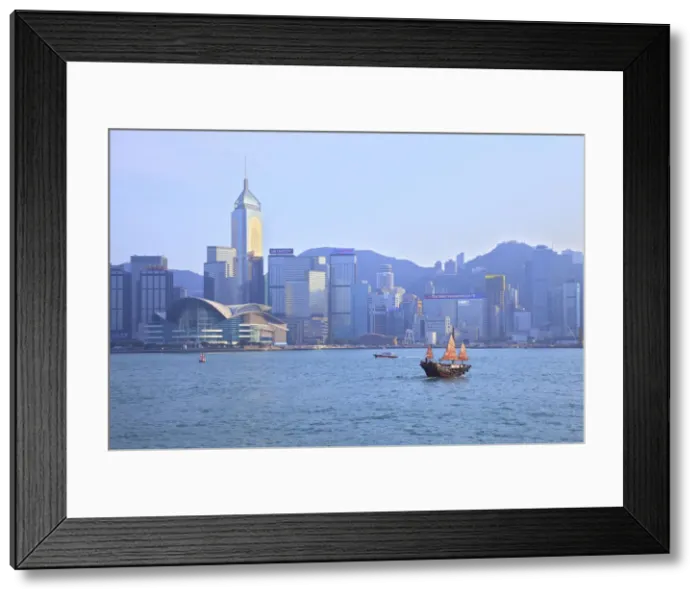 Framed Print : Hong Kong Harbour With Red Sailed Junk, Hong Kong, Special Administrative Region Framed Print : Hong Kong Harbour With Red Sailed Junk, Hong Kong, Special Administrative Region