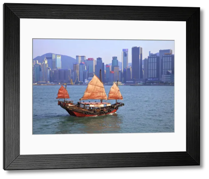 Framed Print : Hong Kong Harbour With Red Sailed Junk, Hong Kong, Special Administrative Region Framed Print : Hong Kong Harbour With Red Sailed Junk, Hong Kong, Special Administrative Region