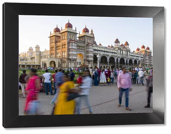 India, Karnataka, Mysore, City Palace, people walking outside the Maharajas Palace