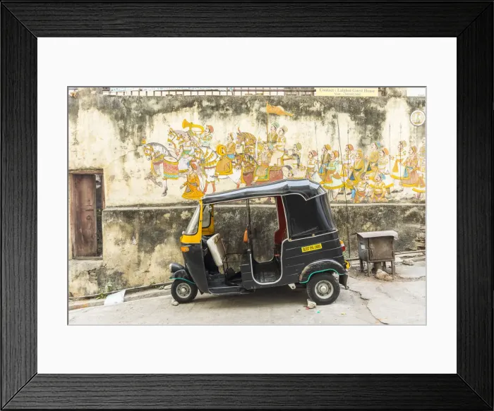 Framed Print : Tuk-tuk and wall mural, Udaipur, Rajasthan, India Framed Print : Tuk-tuk and wall mural, Udaipur, Rajasthan, India
