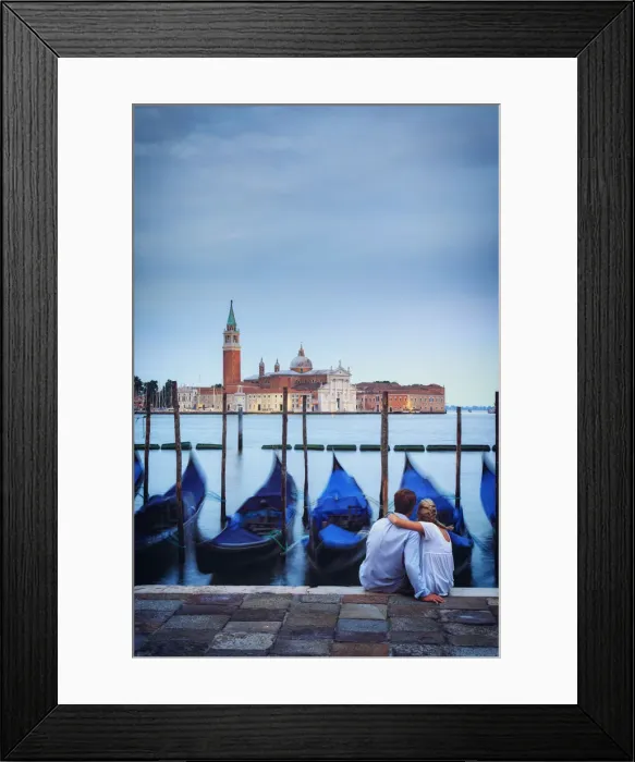Framed Print : Italy, Veneto, Venice, Sestiere of San Marco, Moored gondolas with San Giorgio Maggiore Framed Print : Italy, Veneto, Venice, Sestiere of San Marco, Moored gondolas with San Giorgio Maggiore