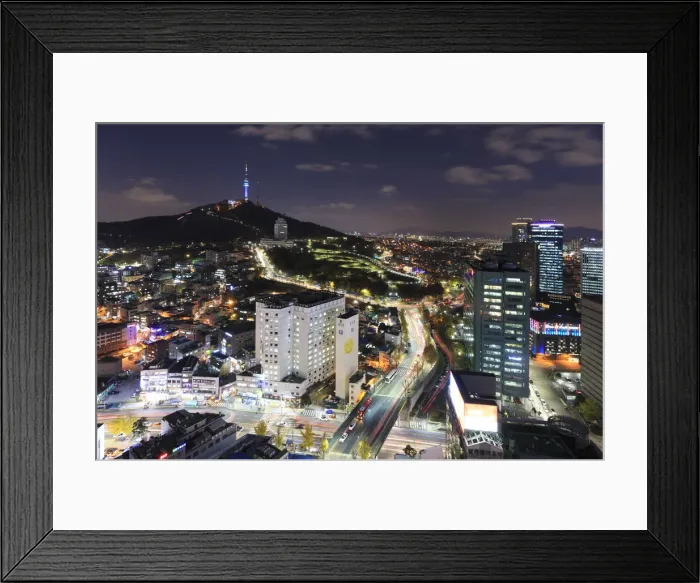 Framed Print : South Korea, Seoul, City Skyline and Seoul N Tower on the background Framed Print : South Korea, Seoul, City Skyline and Seoul N Tower on the background