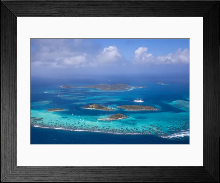 Framed Print : St Vincent and The Grenadines, Aerial view of the Tobago Cays and Club Med 2 cruise ship Framed Print : St Vincent and The Grenadines, Aerial view of the Tobago Cays and Club Med 2 cruise ship