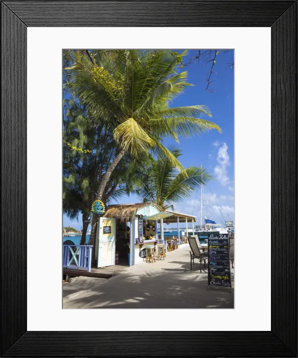 Framed Print : St Vincent and The Grenadines, Union Island, Clifton harbour, Cafe and bar on pier Framed Print : St Vincent and The Grenadines, Union Island, Clifton harbour, Cafe and bar on pier