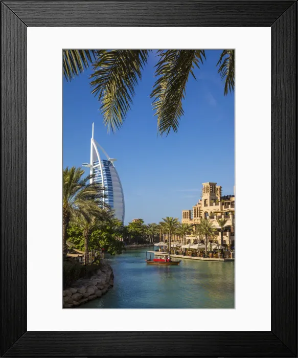 Framed Print : Burj Al Arab & Jumeirah Al Qasr hotels, Madinat Jumeirah, Dubai, United Arab Emirates