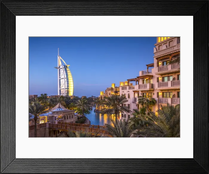 Framed Print : Burj Al Arab & Jumeirah Al Qasr hotels, Madinat Jumeirah, Dubai, United Arab Emirates