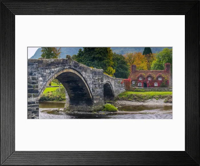 Framed Print : UK, Wales, Conwy, Llanrwst, River Conwy, Inigo Jones Bridge, Tu Hwnt iar Bont (Beyond