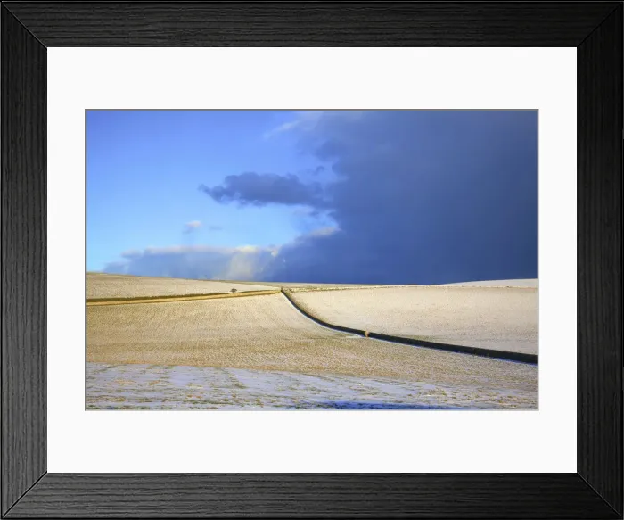 Framed Print : Snow Covered South Downs Farm Land, East Dean, East Sussex, United Kingdom