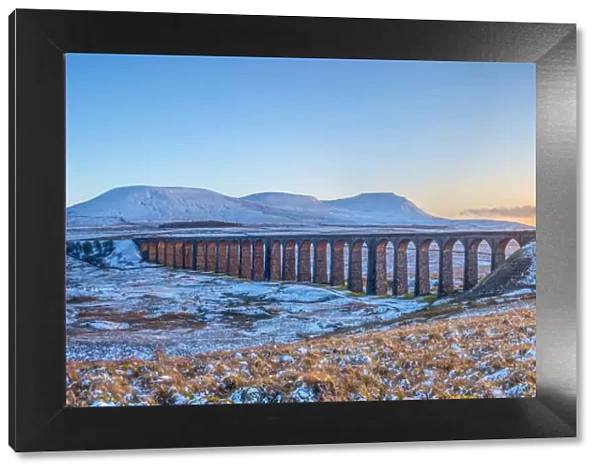 UK, England, North Yorkshire, Ribblehead Viaduct and Ingleborough and Pen-y-Ghent