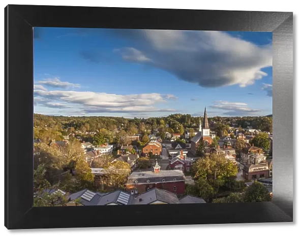 USA, New England, Vermont, Montpelier, elevated town view, sunset