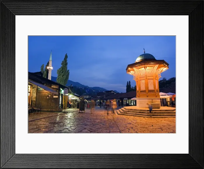Framed Print : Bascarsija, Old Turkish Quarter and Sebilj Fountain Framed Print : Bascarsija, Old Turkish Quarter and Sebilj Fountain