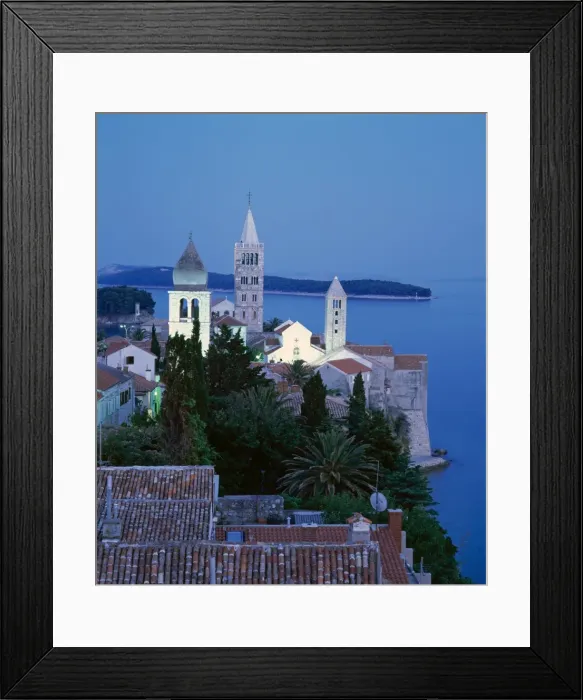 Framed Print : Bell Towers and town, Rab Town, Rab Island, Dalmatia, Croatia Framed Print : Bell Towers and town, Rab Town, Rab Island, Dalmatia, Croatia