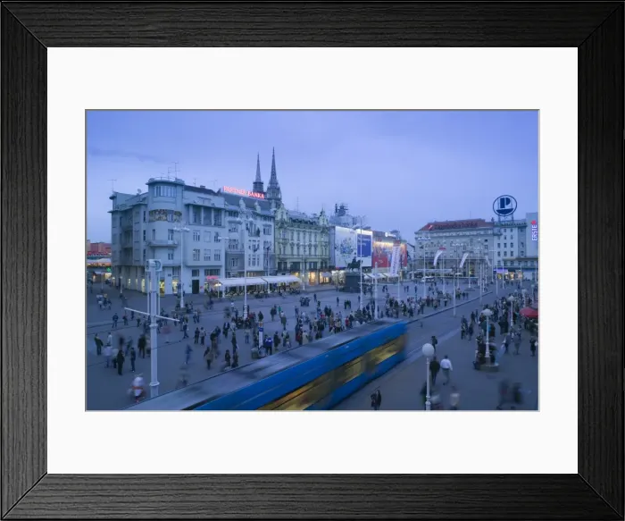 Framed Print : Croatia, Zagreb, Trg Josip Jelacica Square, Trams