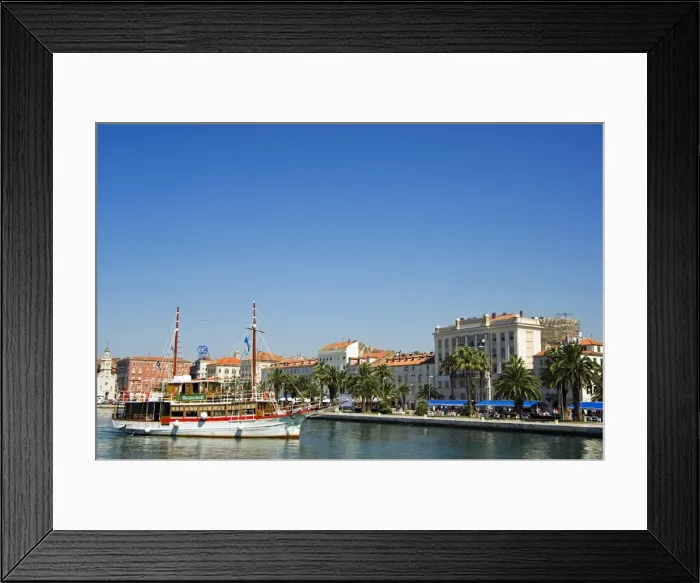 Framed Print : Split Waterfront Town Buildings and Harbour Sailing Ship
