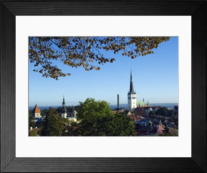 Framed Print : Panoramic City View of the City Wall Towers and St Olav Church Framed Print : Panoramic City View of the City Wall Towers and St Olav Church