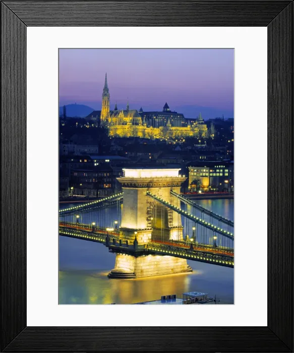 Framed Print : Chain Bridge & Danube River, Budapest, Hungary Framed Print : Chain Bridge & Danube River, Budapest, Hungary